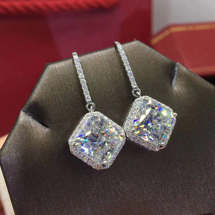 Square Crystal Leverback Drop Earrings in Silver Tone