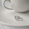 Silver Heart Open Adjustable Rings Hollow and Black Enamel view 6