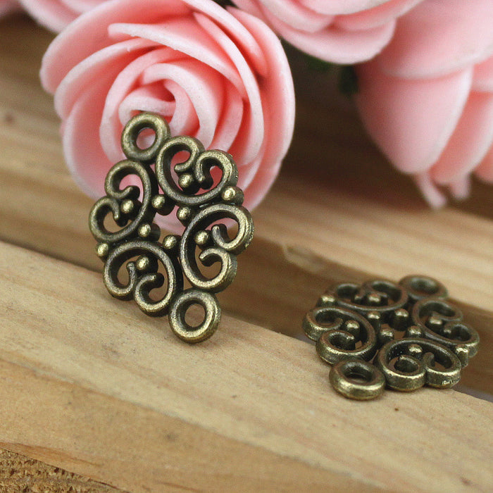 20x13mm Vintage Alloy Hollow Flower Connector with Top and Bottom Loops
