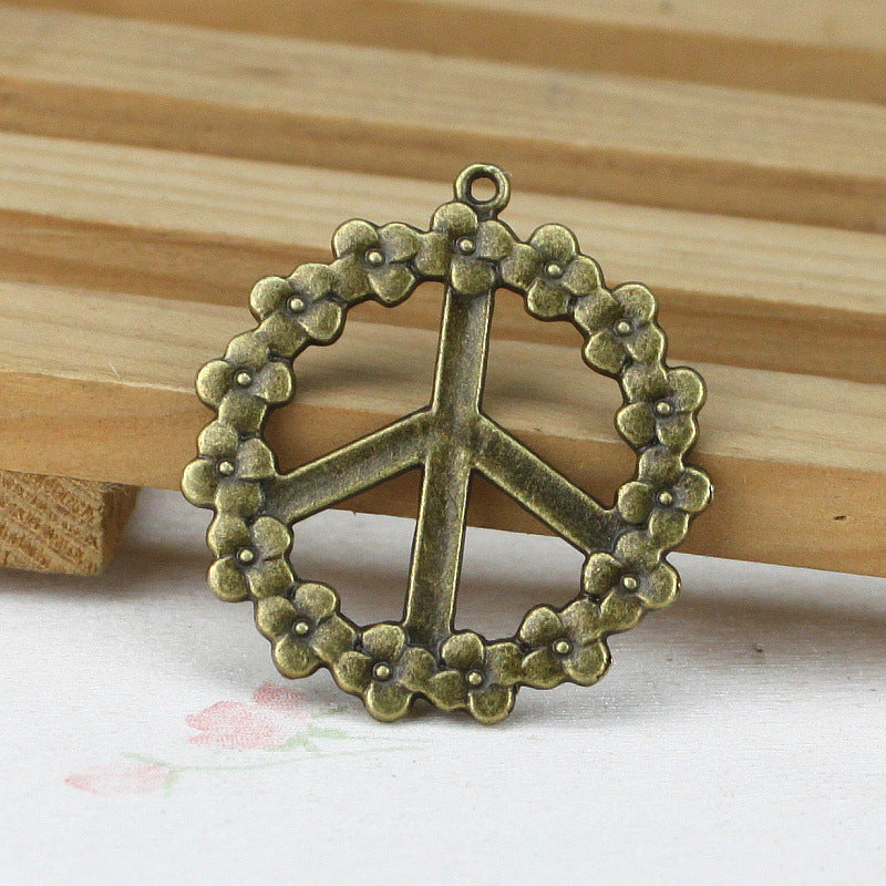 37mm Flower Peace Sign Alloy Charm Pendant