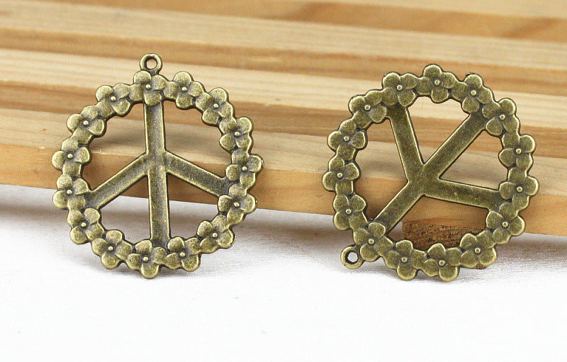 37mm Flower Peace Sign Alloy Charm Pendant