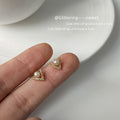 Gold Tone Mini V Pearl CZ Geometric Stud Earrings Pair view 6