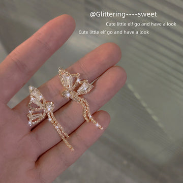 Gold-Tone Pavé Crystal Butterfly Drop Earrings Pair