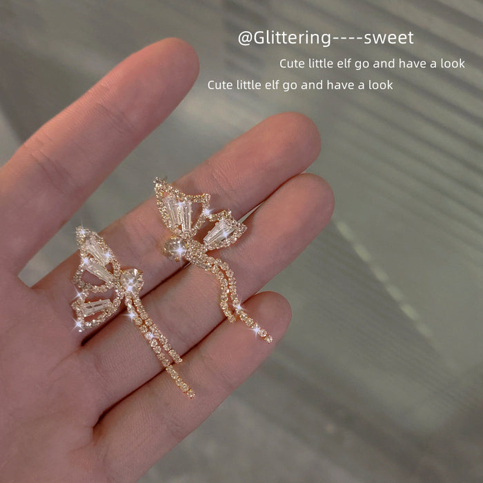 Gold-Tone Pavé Crystal Butterfly Drop Earrings Pair
