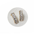 Gold Four Square Crystal Bar Stud Earrings Clear Stones view 5