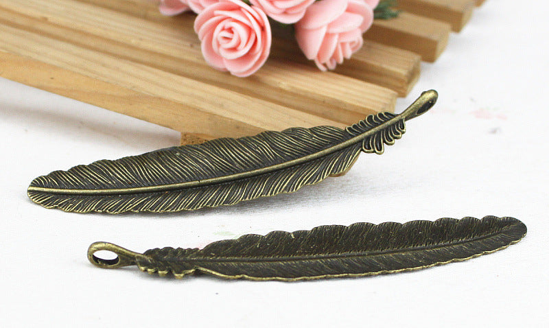 Vintage 105x21mm Alloy Feather Bookmark Pendant