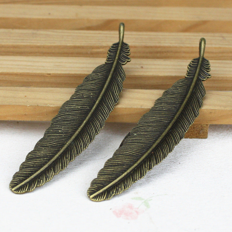 Vintage 105x21mm Alloy Feather Bookmark Pendant