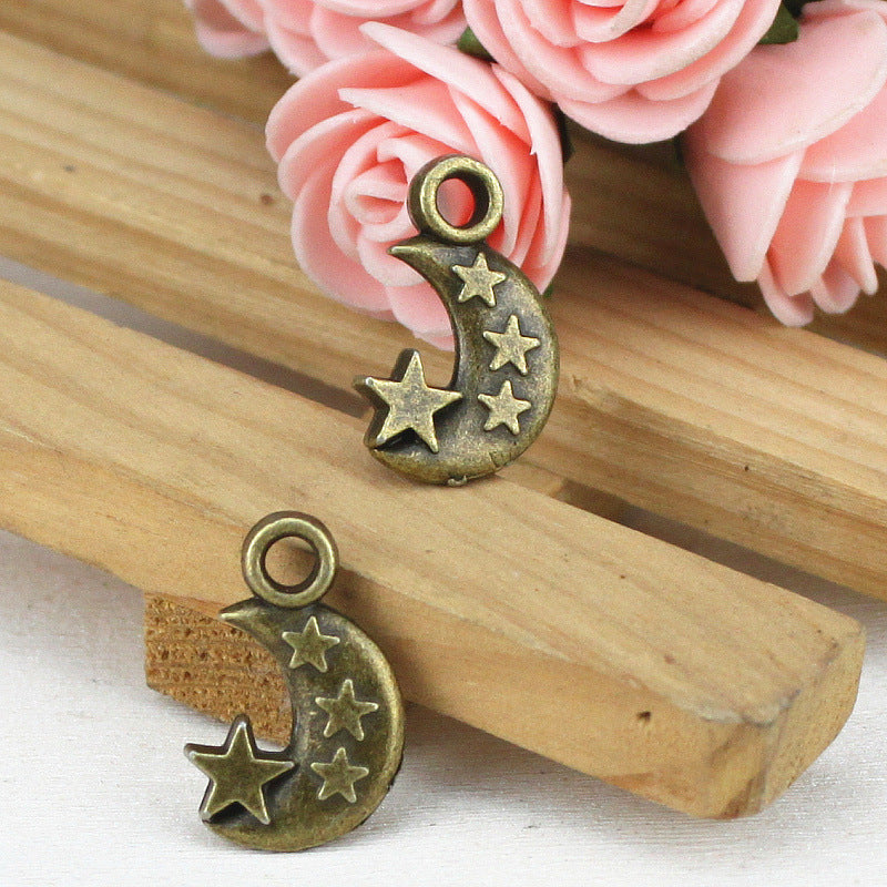 Vintage Double-Sided Moon and Star Alloy Charm Pendant