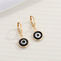 Gold Tone Round Enamel Evil Eye Huggie Drop Earrings in Three Colors view 4