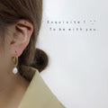 Gold Tone Round Hoop White Pearl Charm Hook Earrings view 2