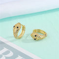 Gold Textured Snake Head Huggie Hoop Earrings Black Eyes view 2
