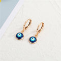 Gold Tone Enamel Evil Eye Huggie Drop Earrings in Four Designs view 5