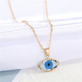 Gold Tone Rough Edge Eye-Shaped Glass Pendant Necklaces in Four Colors view 5