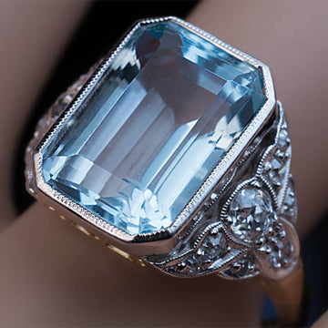 Silver Tone Pale Blue Rectangular Crystal Statement Ring