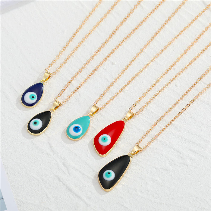 Gold Tone Enamel Evil Eye Pendant Necklaces in Five Drop Shapes
