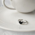 Silver Heart Open Adjustable Rings Hollow and Black Enamel view 4