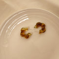 Tortoise Amber Marbled Resin Floral C-Hoop Stud Earrings view 3