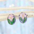 Oval Pressed Flower Resin Stud Earrings in Green or Pink view 5