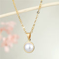 Gold Tone Round Crystal and Pearl Pendant Necklaces in Six Colors view 9