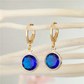 Gold Tone Round Faceted Crystal Huggie Drop Earrings in Four Colors view 1