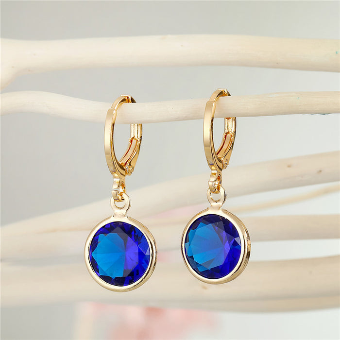 Gold Tone Round Faceted Crystal Huggie Drop Earrings in Four Colors