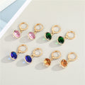 Gold Tone Round Faceted Crystal Huggie Drop Earrings in Four Colors view 2