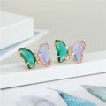 Gold Tone Two Color Faceted Butterfly Crystal Stud Earrings view 3