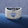 Silver Tone Wide Band Open Heart Pave CZ Ring Sizes 6-12 view 4