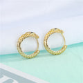 Gold Textured Snake Head Huggie Hoop Earrings Black Eyes view 4
