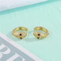 Gold Textured Snake Head Huggie Hoop Earrings Black Eyes view 1