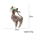 Textured Cat Brooch With Green Crystal Eyes in Gold or Silver Tone view 5