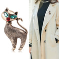 Textured Cat Brooch With Green Crystal Eyes in Gold or Silver Tone view 2