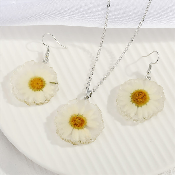 White Preserved Daisy Resin Necklace and Earring Options