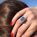 Silver Square Halo Statement Ring In Two Colors In A Polished Decorative Design view 2
