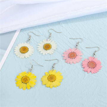 Preserved Daisy Flower Hook Earrings in Three Colors