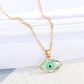 Gold Tone Rough Edge Eye-Shaped Glass Pendant Necklaces in Four Colors view 2