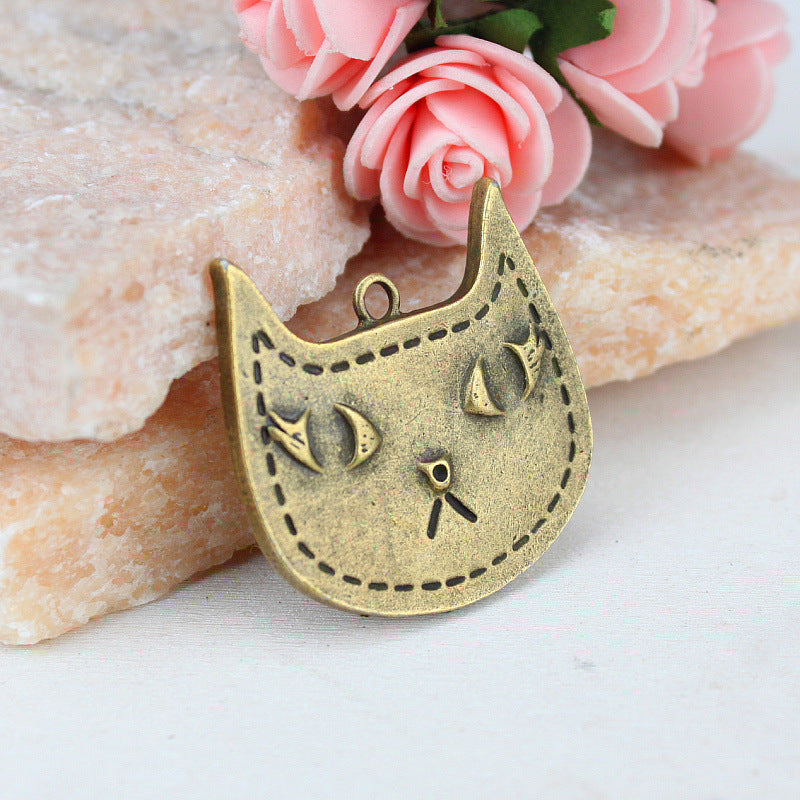 Vintage Large Cat Alloy Charm Pendant 40x38mm