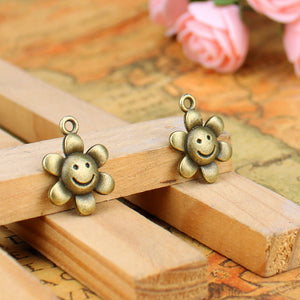Smiling Flower Metal Charm in 3 Finishes for Jewelry Crafts