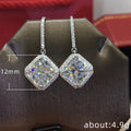 Square Crystal Leverback Drop Earrings in Silver Tone view 5