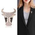 Crystal Pave Bull Head Brooch Gold Tone Black Eye Accents view 2