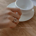 Silver Heart Open Adjustable Rings Hollow and Black Enamel view 3