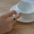 Silver Heart Open Adjustable Rings Hollow and Black Enamel view 2