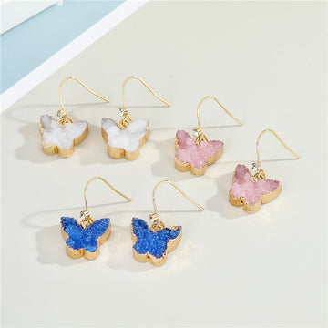 Gold Tone Butterfly Druzy Hook Earrings in Three Colors