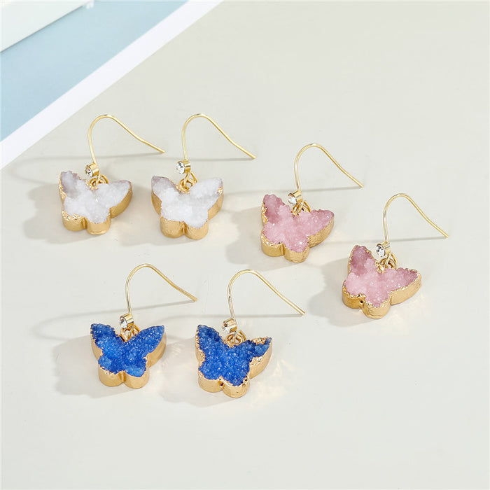 Gold Tone Butterfly Druzy Hook Earrings in Three Colors
