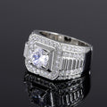 Round Solitaire Geometric Baguette Signet Ring In Silver Tone view 4