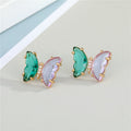 Gold Tone Two Color Faceted Butterfly Crystal Stud Earrings view 4
