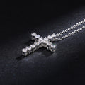 Silver Tone Heart Cut CZ Cross Pendant Necklace Chain view 4