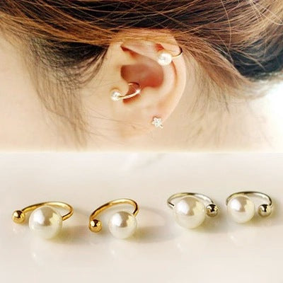Pearl Look Hidden U No Piercing Ear Clips in Four Sizes