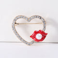 Crystal Heart Frame Brooch With Red Lips and White Pearl view 6