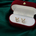 Gold-Tone Clear Round CZ Deer Antler Stud Earrings Pair view 3